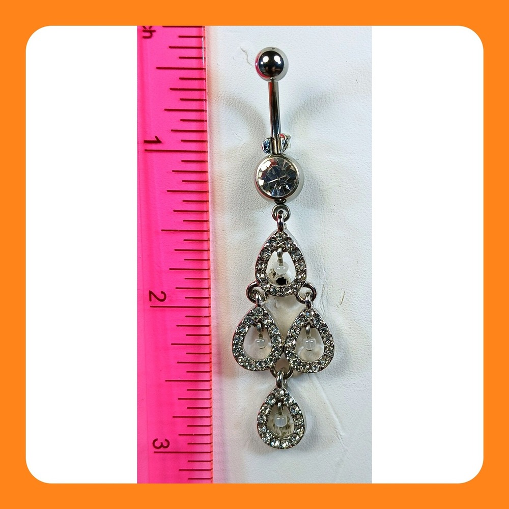 Vintage 1990s 14G 316L Surgical Steel Rhinestone Chandelier Belly Button Ring